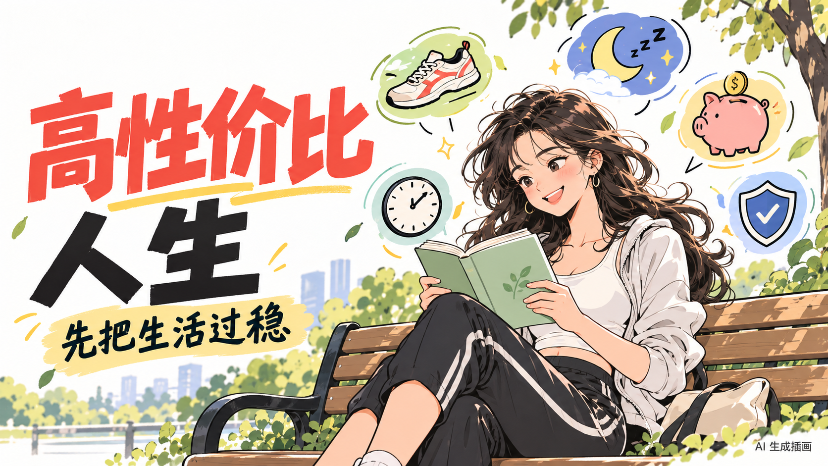 高性价比人生:先把生活过稳,AI 生成插画